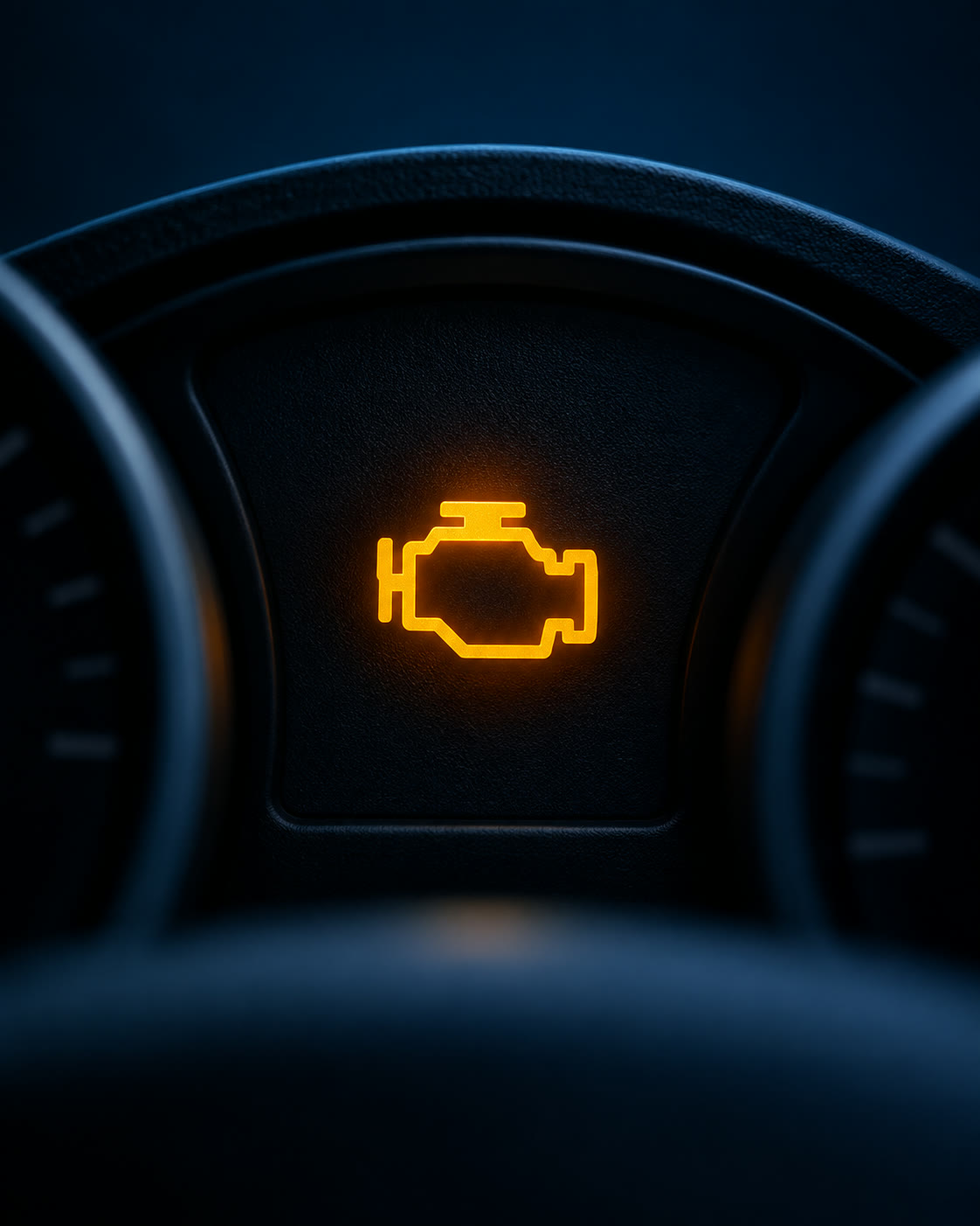 Luz de alerta do motor acesa em laranja no painel de um carro
